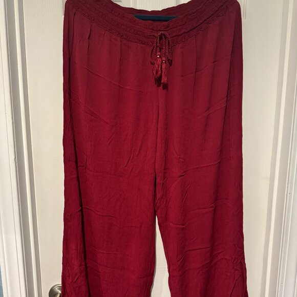 EUC COTTON GAUZE PLUS SIZE 1XL ELASTIC TIE WAIST WIDE LEG PANTS - Picture 1 of 2
